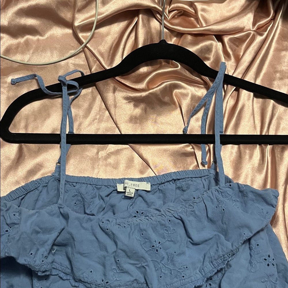 Stylish Blue Ruffled Crop Top - Picture 3 of 3